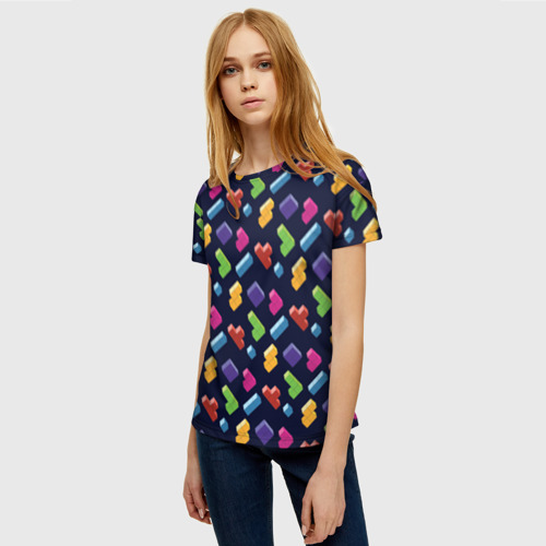 Женская футболка 3D с принтом Абстрактные игровые блоки тетрис, фото на моделе #1