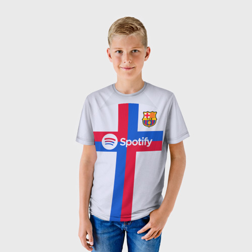 Детская футболка 3D Лионель Месси Барселона форма 22-23 гостевая, цвет 3D печать - фото 3