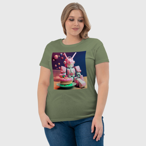 Женская футболка хлопок с принтом Розовый робот, фото #4