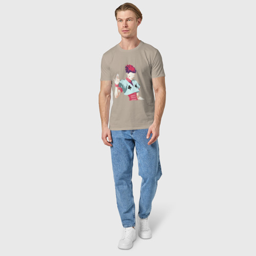 Мужская футболка хлопок Хисока и лого на спине, цвет миндальный - фото 5
