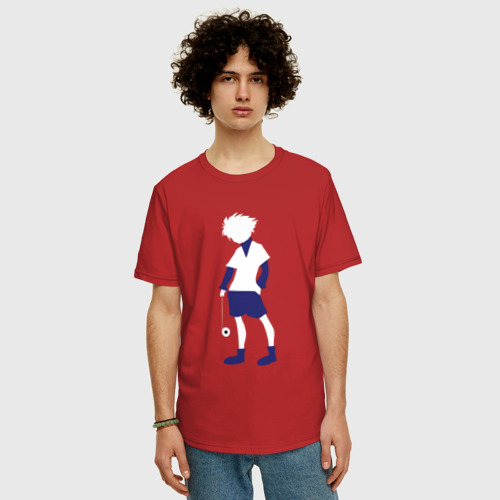 Мужская футболка хлопок Oversize с принтом Киллуа Золдик  с лого на спине, фото на моделе #1