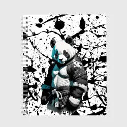Тетрадь Panda samurai on the background of blots