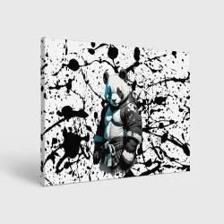 Холст прямоугольный Panda samurai on the background of blots