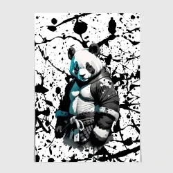 Постер Panda samurai on the background of blots