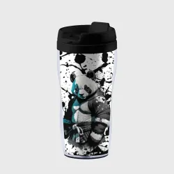 Термокружка-непроливайка Panda samurai on the background of blots