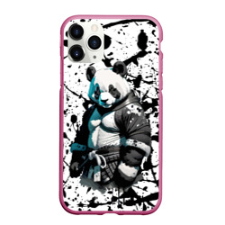 Чехол для iPhone 11 Pro Max матовый Panda samurai on the background of blots