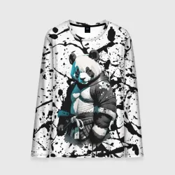 Мужской лонгслив 3D Panda samurai on the background of blots