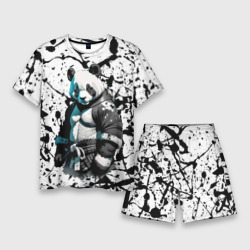 Panda samurai on the background of blots – Мужской костюм с шортами 3D с принтом купить
