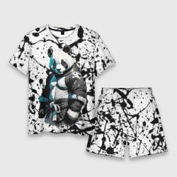 Мужской костюм с шортами 3D Panda samurai on the background of blots