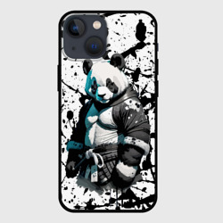 Чехол для iPhone 13 mini Panda samurai on the background of blots