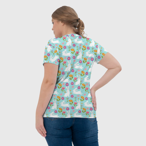 Женская футболка 3D с принтом Зайцы паттерн, вид сзади #2