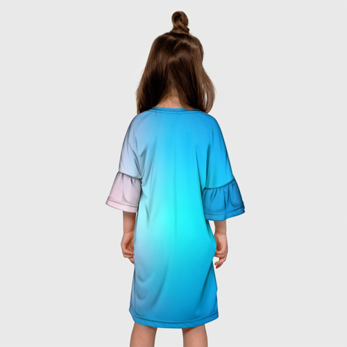Детское платье 3D с принтом Градиент из  голубого в розовый, вид сзади #2
