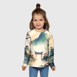 Детский лонгслив 3D Японский пейзаж - акварель - фото 2
