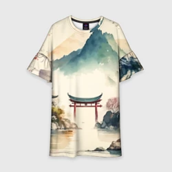 Детское платье 3D Японский пейзаж - акварель