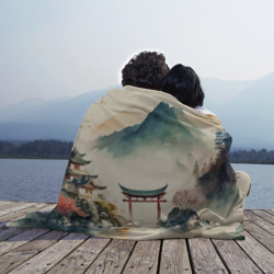 Плед с принтом Японский пейзаж - акварель для любого человека, вид спереди №3. Цвет основы: 3d (велсофт)