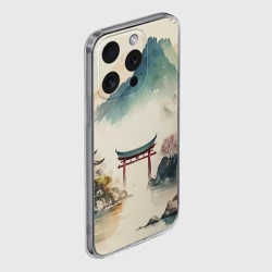 Чехол для iPhone 15 Pro Max силиконовый с защитой камеры Японский пейзаж - акварель - фото 2