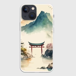 Чехол для iPhone 13 mini Японский пейзаж - акварель