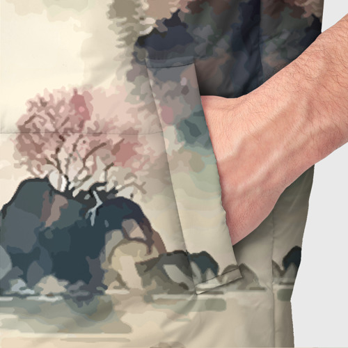 Мужской жилет утепленный 3D Японский пейзаж - акварель, цвет светло-серый - фото 6
