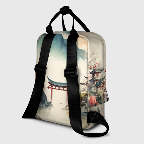 Женский рюкзак 3D с принтом Японский пейзаж - акварель, вид сзади #1