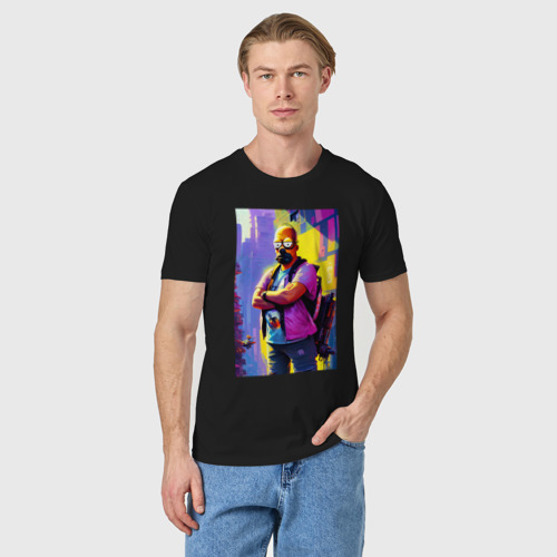 Мужская футболка хлопок с принтом Homer Simpson - city fantasy, фото на моделе #1