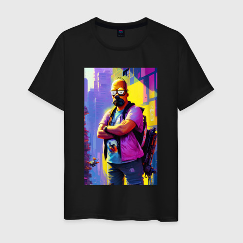 Мужская футболка хлопок с принтом Homer Simpson - city fantasy, вид спереди #2