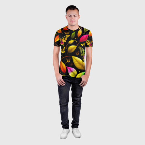 Мужская футболка 3D Slim Листья и бабочки, цвет 3D печать - фото 4