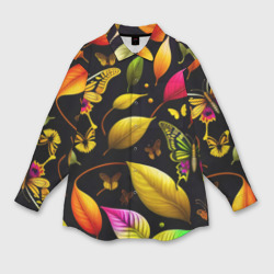 Женская рубашка oversize 3D Листья и бабочки