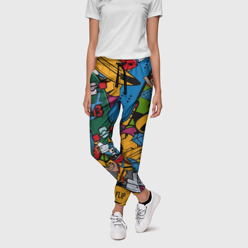 Женские брюки 3D с принтом Скейт-зомби микс, фото на моделе #1