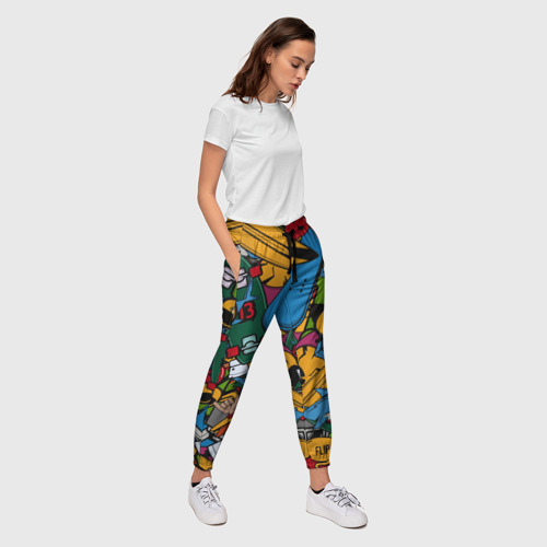 Женские брюки 3D с принтом Скейт-зомби микс, вид сбоку #3