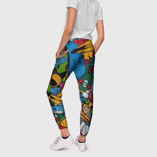 Женские брюки 3D с принтом Скейт-зомби микс, вид сзади #2