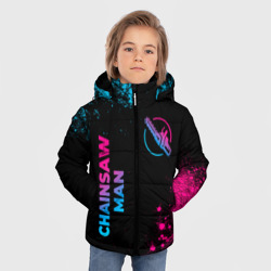 Зимняя куртка для мальчиков 3D Chainsaw Man - neon gradient: надпись, символ - фото 2