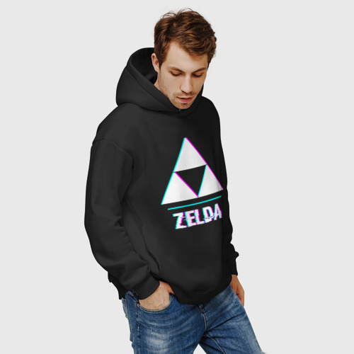 Мужское худи Oversize хлопок Zelda в стиле glitch и баги графики, цвет черный - фото 7