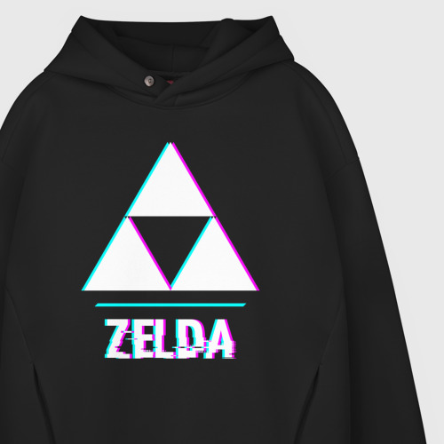 Мужское худи Oversize хлопок Zelda в стиле glitch и баги графики, цвет черный - фото 4
