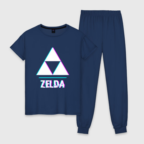 Женская пижама хлопок с принтом Zelda в стиле glitch и баги графики, вид спереди #2