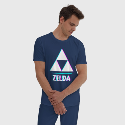 Мужская пижама хлопок Zelda в стиле glitch и баги графики, цвет темно-синий - фото 3
