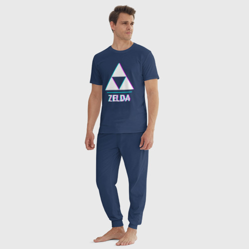Мужская пижама хлопок Zelda в стиле glitch и баги графики, цвет темно-синий - фото 5