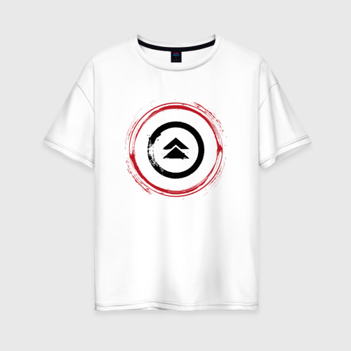 Женская футболка хлопок Oversize Символ Ghost of Tsushima и красная краска вокруг, цвет белый