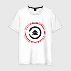 Мужская футболка хлопок Символ Ghost of Tsushima и красная краска вокруг
