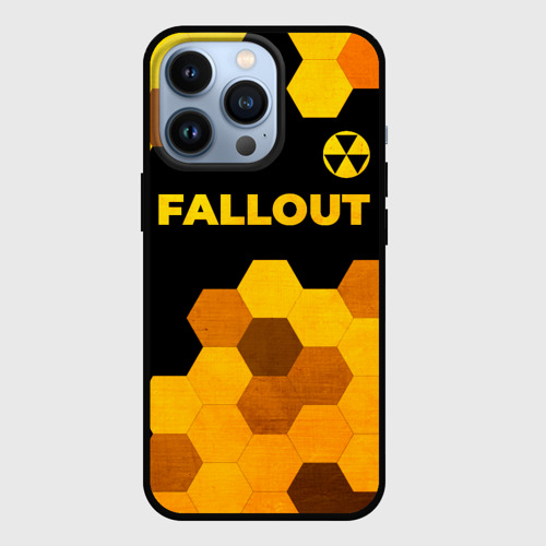 Чехол для iPhone 13 Pro с принтом Fallout - gold gradient: символ сверху, вид спереди #2