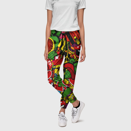 Женские брюки 3D Хиппи, знаки, позитифф, цвет 3D печать - фото 3