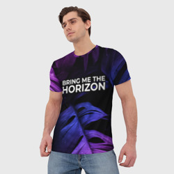 Мужская футболка 3D Bring Me the Horizon neon monstera - фото 2