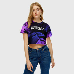Женская футболка Crop-top 3D Bring Me the Horizon neon monstera - фото 2
