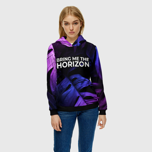 Женская толстовка 3D Bring Me the Horizon neon monstera, цвет 3D печать - фото 3