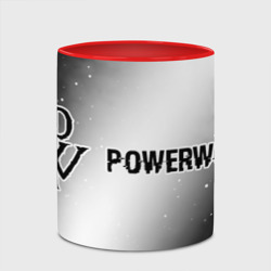 Кружка с полной запечаткой Powerwolf glitch на светлом фоне: надпись и символ - фото 2