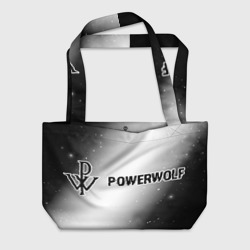 Пляжная сумка 3D Powerwolf glitch на светлом фоне: надпись и символ