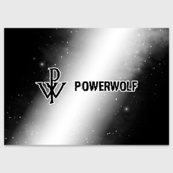 Поздравительная открытка Powerwolf glitch на светлом фоне: надпись и символ