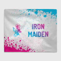 Плед 3D Iron Maiden neon gradient style: надпись и символ