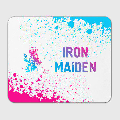 Прямоугольный коврик для мышки Iron Maiden neon gradient style: надпись и символ