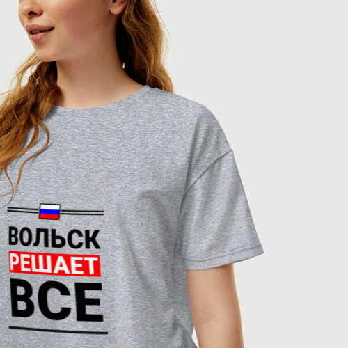 Женская футболка хлопок Oversize Вольск решает все, цвет меланж - фото 3