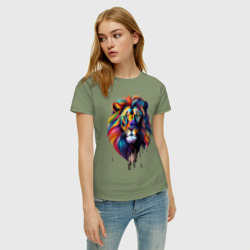 Женская футболка хлопок Голова льва росписного - фото 2